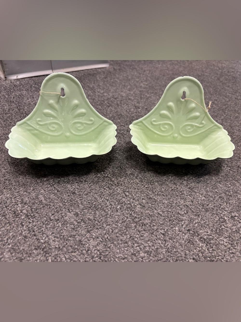 Pair of Decorative Mint Green Wall Soap Dishes